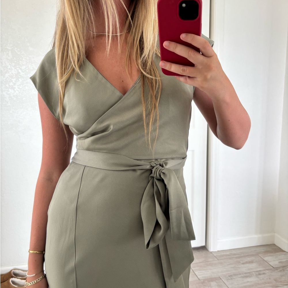 Elegant Olive Wrap Dress